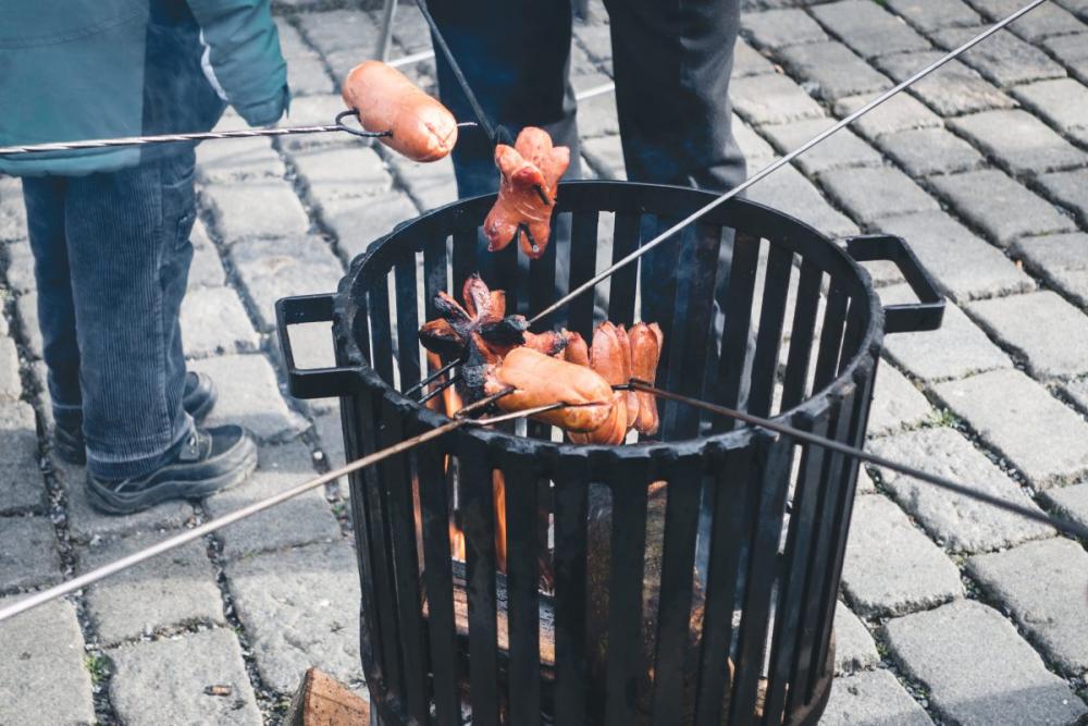 Roasting sausages outside Roasting sausages outside