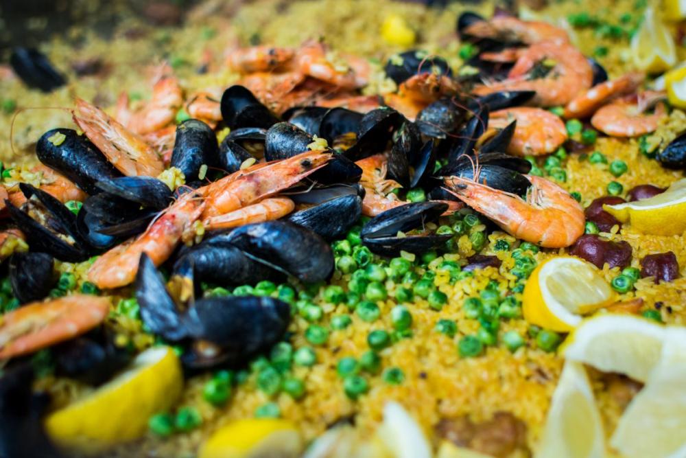 Seafood paella close up Seafood paella close up