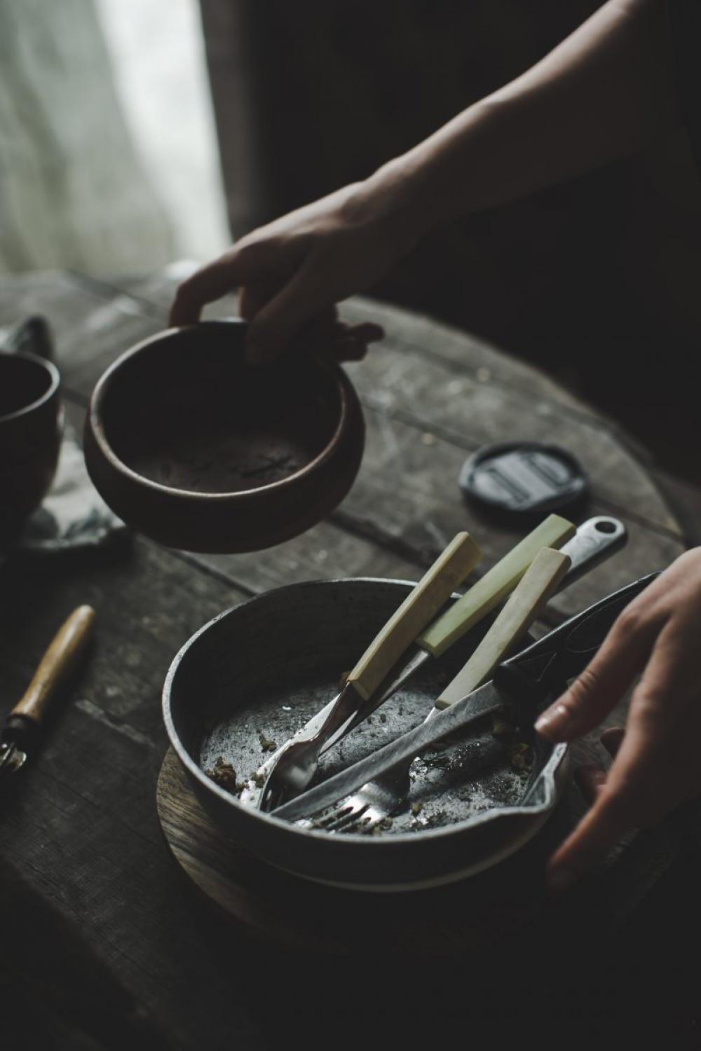 Used kitchenware after a photoshoot Used kitchenware after a photoshoot