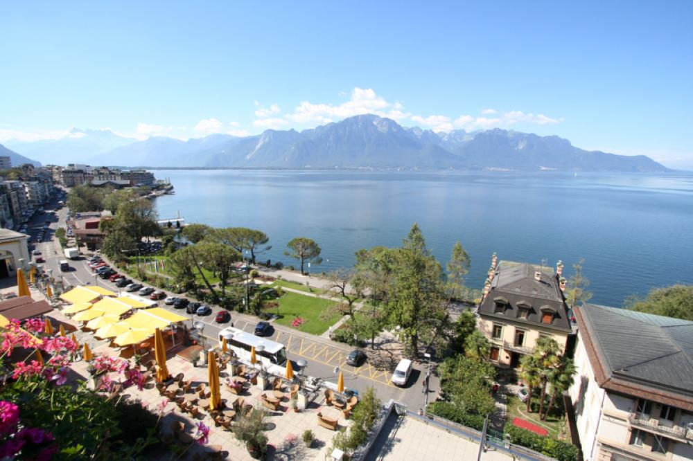 Lake Geneva from Montreux in Switzerland and landscape free photo Lake Geneva from Montreux in Switzerland and landscape free photo