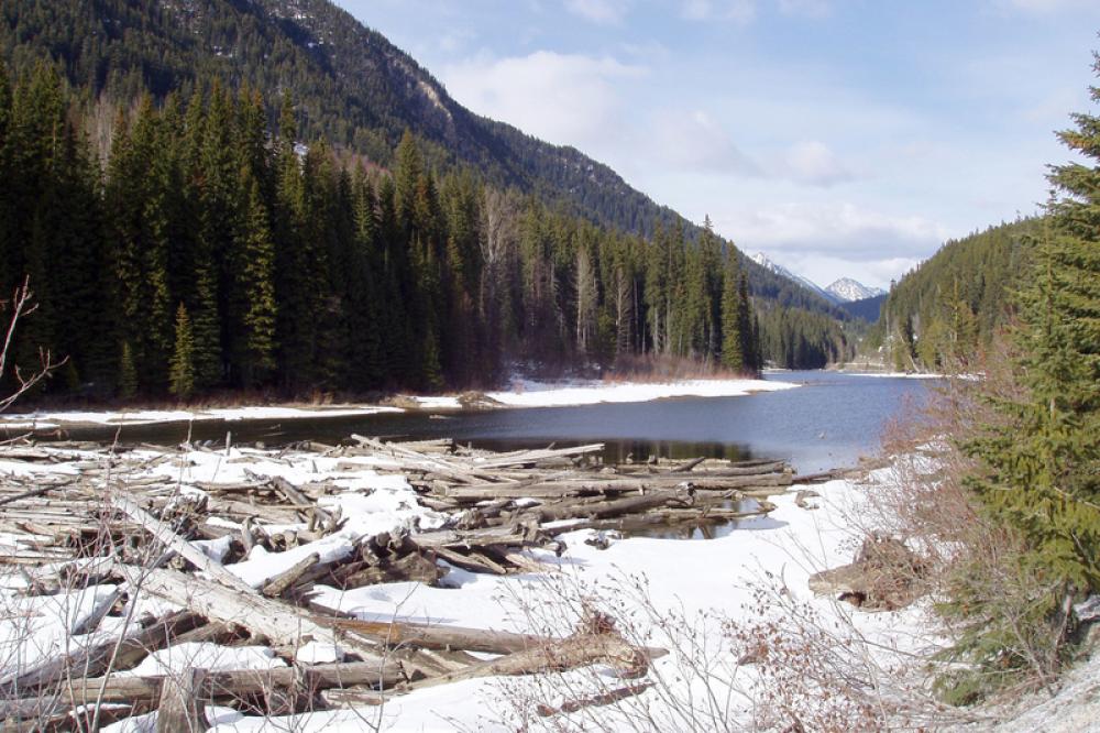 Winter landscape with hills and river in British Columbia, Canada free photo Winter landscape with hills and river in British Columbia, Canada free photo