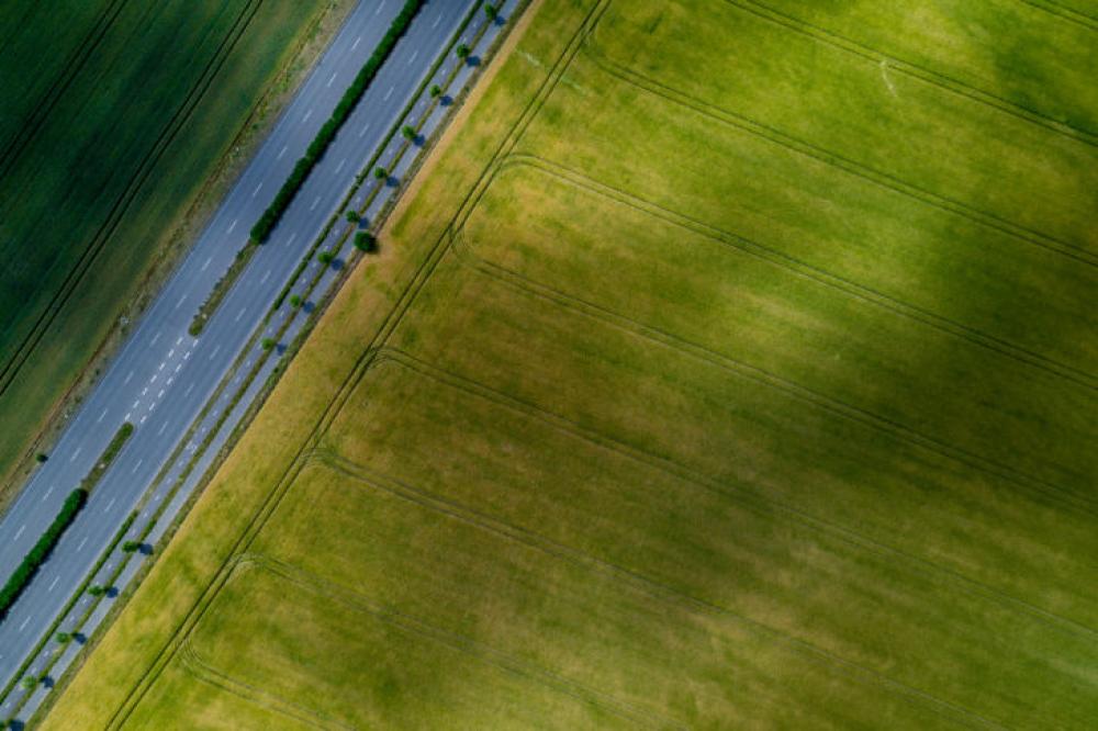 Top view of the the road and field Top view of the the road and field