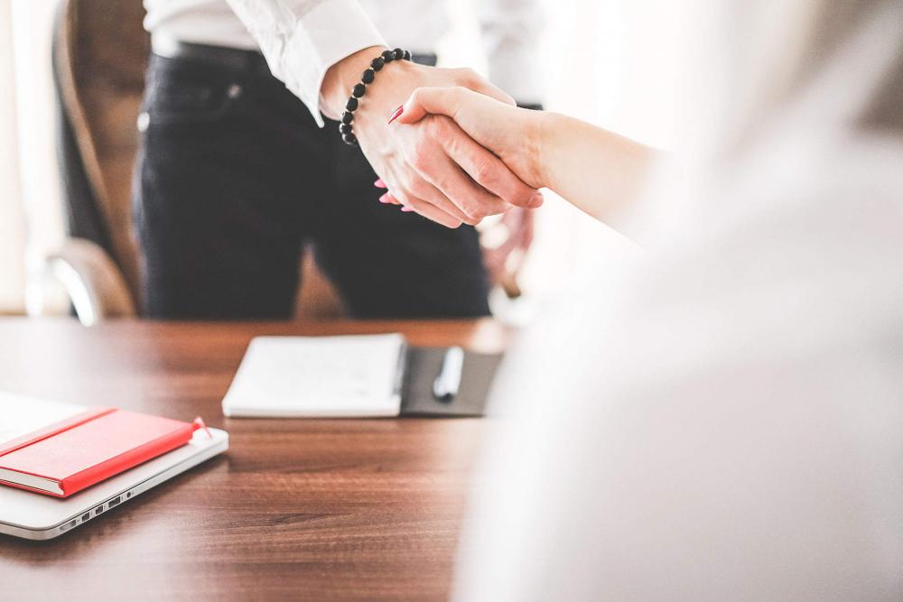 Business Man and Woman Handshake in Work Office Business Man and Woman Handshake in Work Office