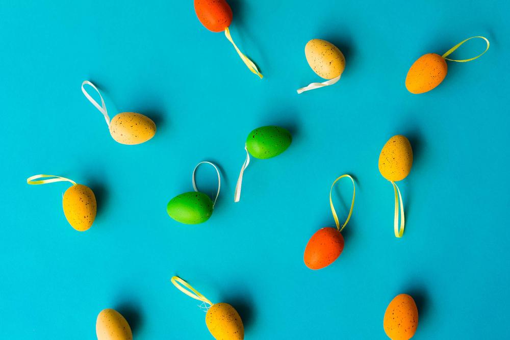 Colorful Easter Eggs on Blue Background Colorful Easter Eggs on Blue Background