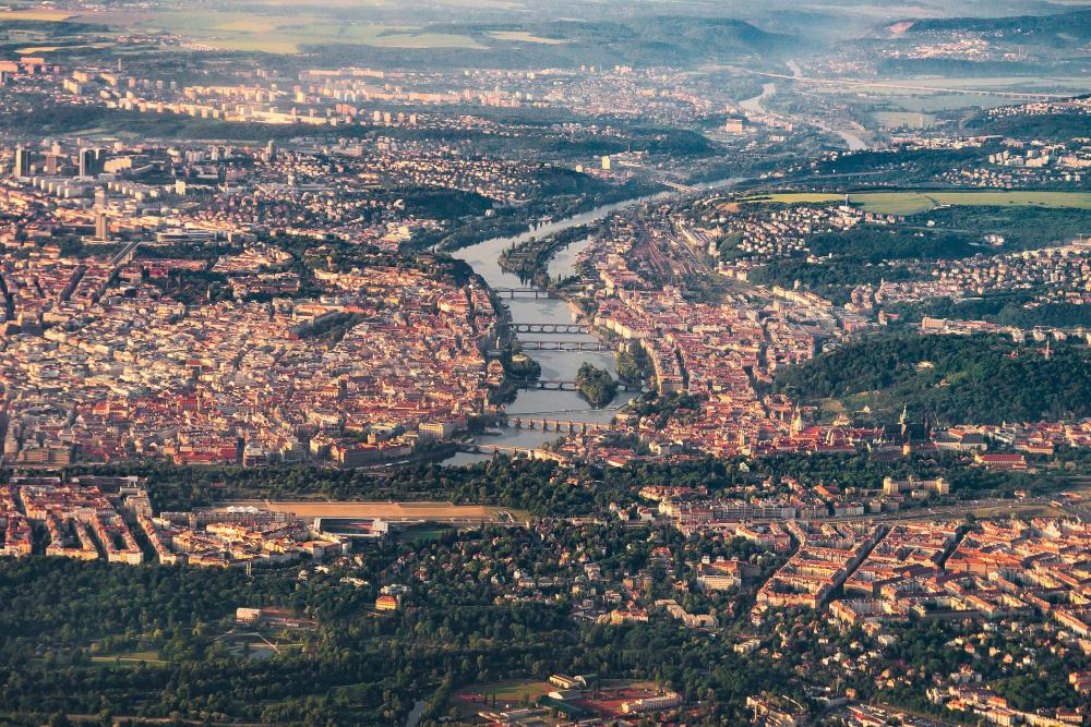 Famous Prague Bridges in Czech Republic Aerial View Famous Prague Bridges in Czech Republic Aerial View