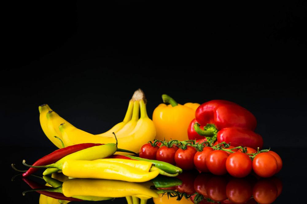 Fruits and Vegetables Still Life and Black Background Fruits and Vegetables Still Life and Black Background