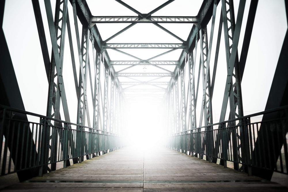 Green Old Steel Bridge in the Fog Green Old Steel Bridge in the Fog