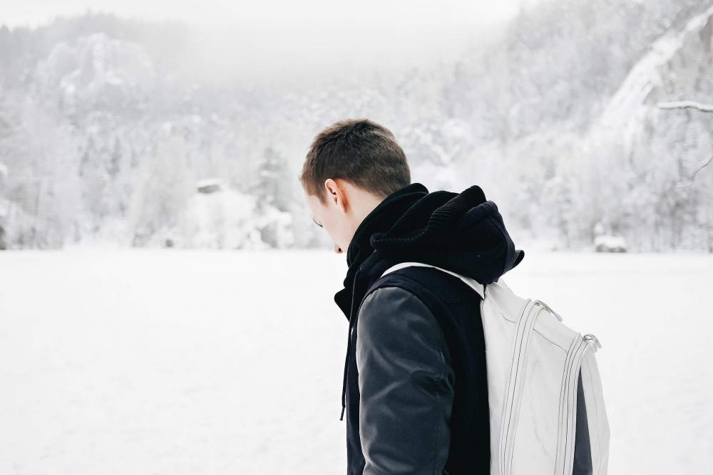 Man in the Middle of Snowy Valley Man in the Middle of Snowy Valley