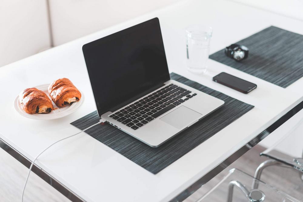 Morning Home Office Working and Breakfast Morning Home Office Working and Breakfast