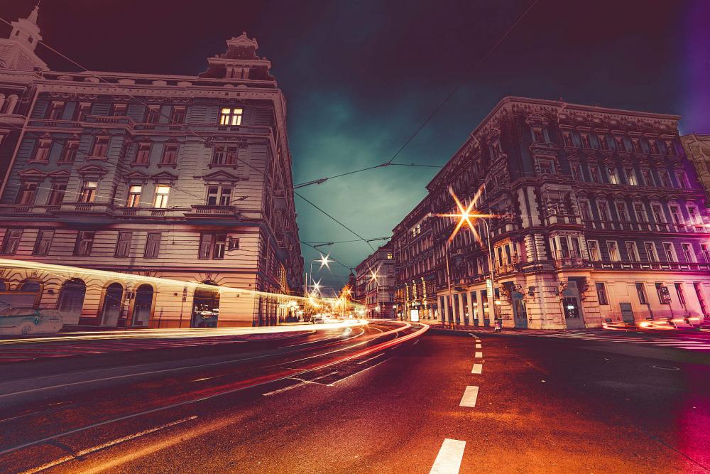 Prague Streets at Night Colorful Abstract Edit Prague Streets at Night Colorful Abstract Edit