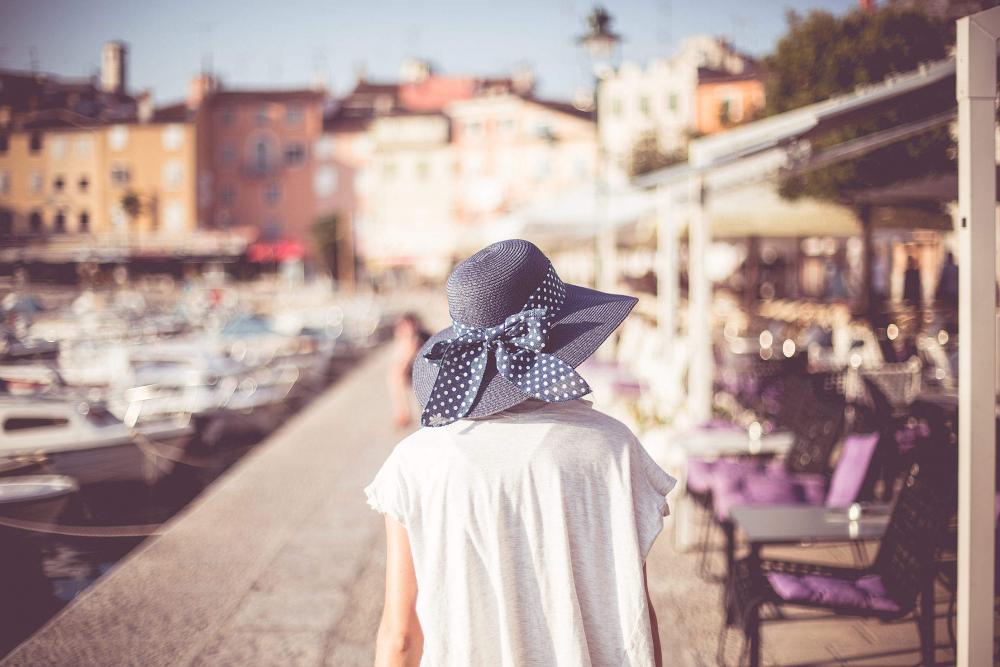 Young Girl Walking in Croatian City Rovinj Young Girl Walking in Croatian City Rovinj