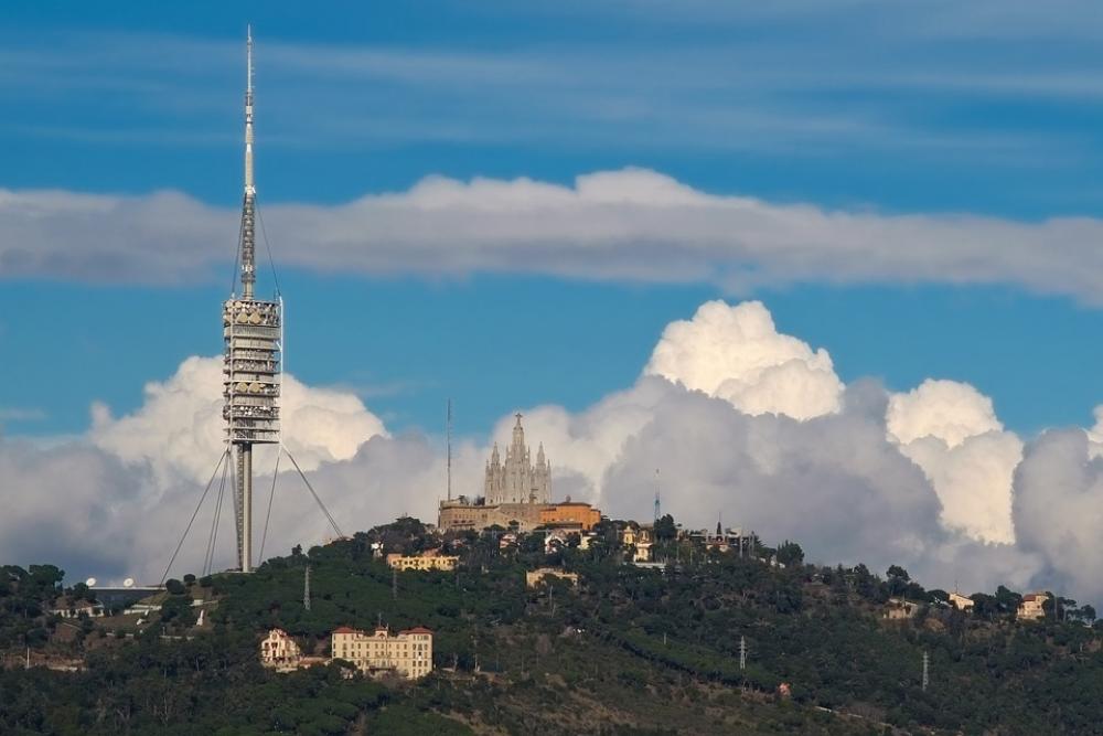 Barcelona Tower Church Mountain Landscape Barcelona Tower Church Mountain Landscape