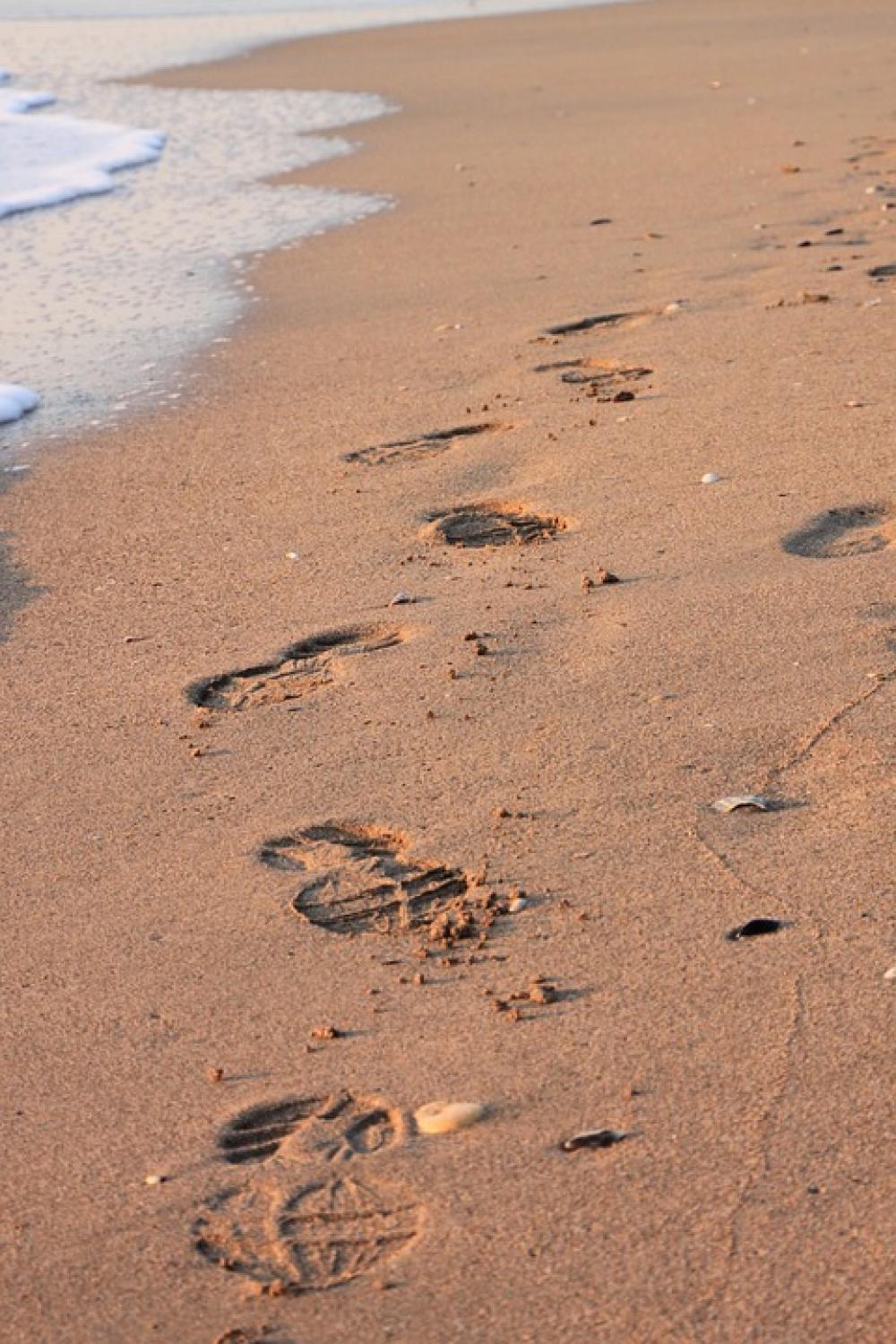 Beach Footprint Sand Water Waves Summer Beach Footprint Sand Water Waves Summer
