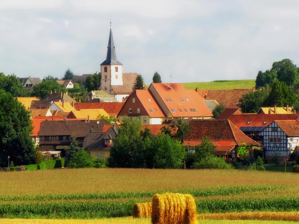Berstett France Field Hay Straw Village Church Berstett France Field Hay Straw Village Church
