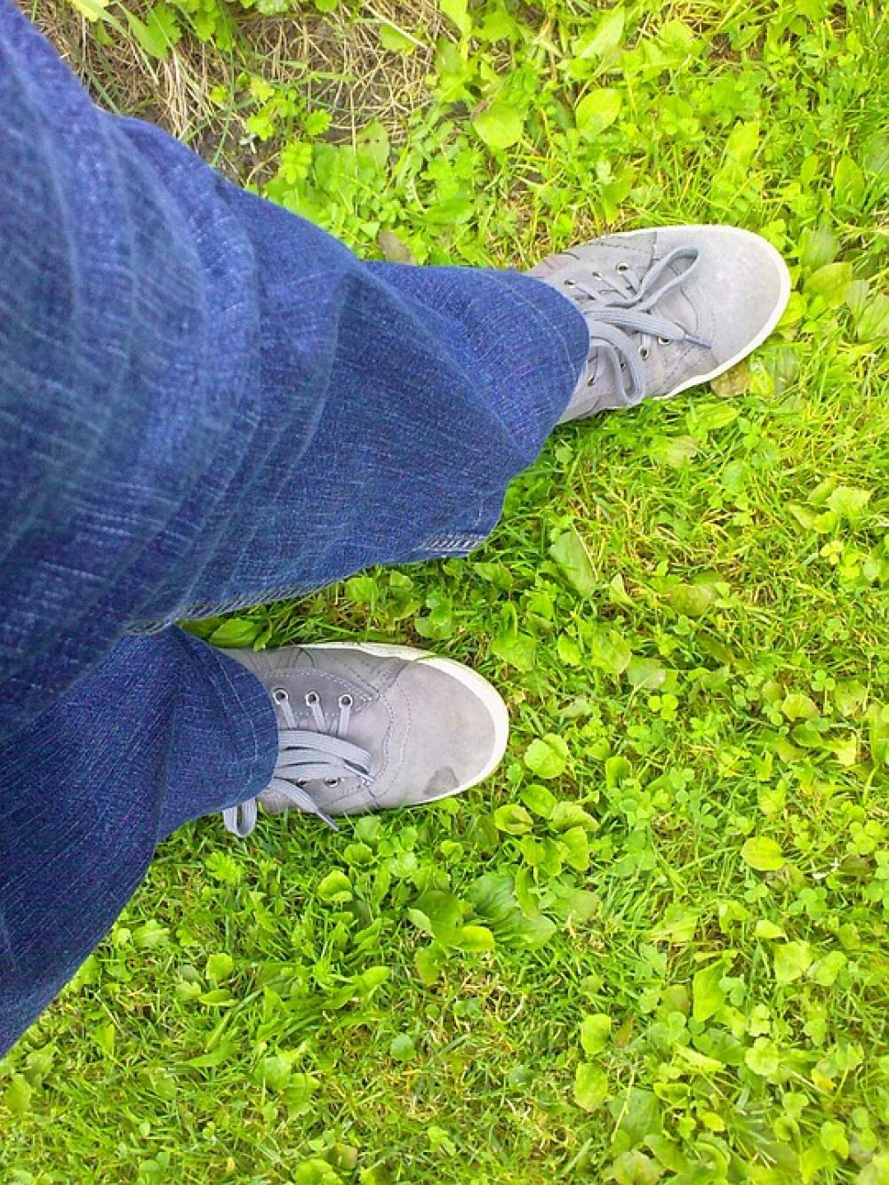 Boots Jeans Grass Green Blue Gray View From Above Boots Jeans Grass Green Blue Gray View From Above