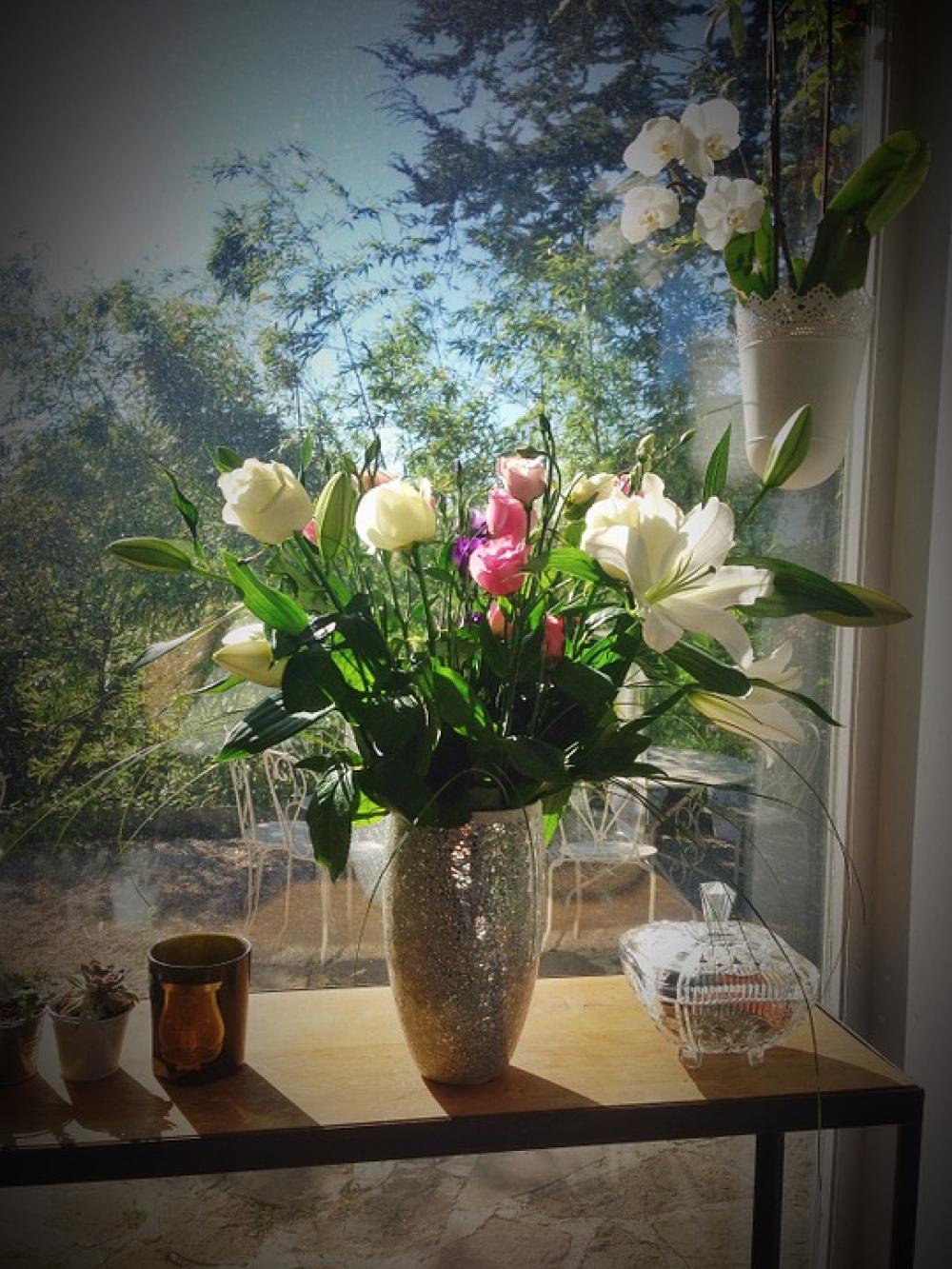 Bouquet Flowers Pink Petals Blossomed Vase Bouquet Flowers Pink Petals Blossomed Vase