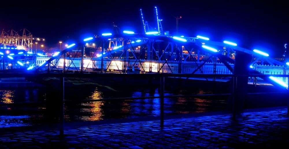 Bridge Illuminated Night Port Night Photograph Bridge Illuminated Night Port Night Photograph