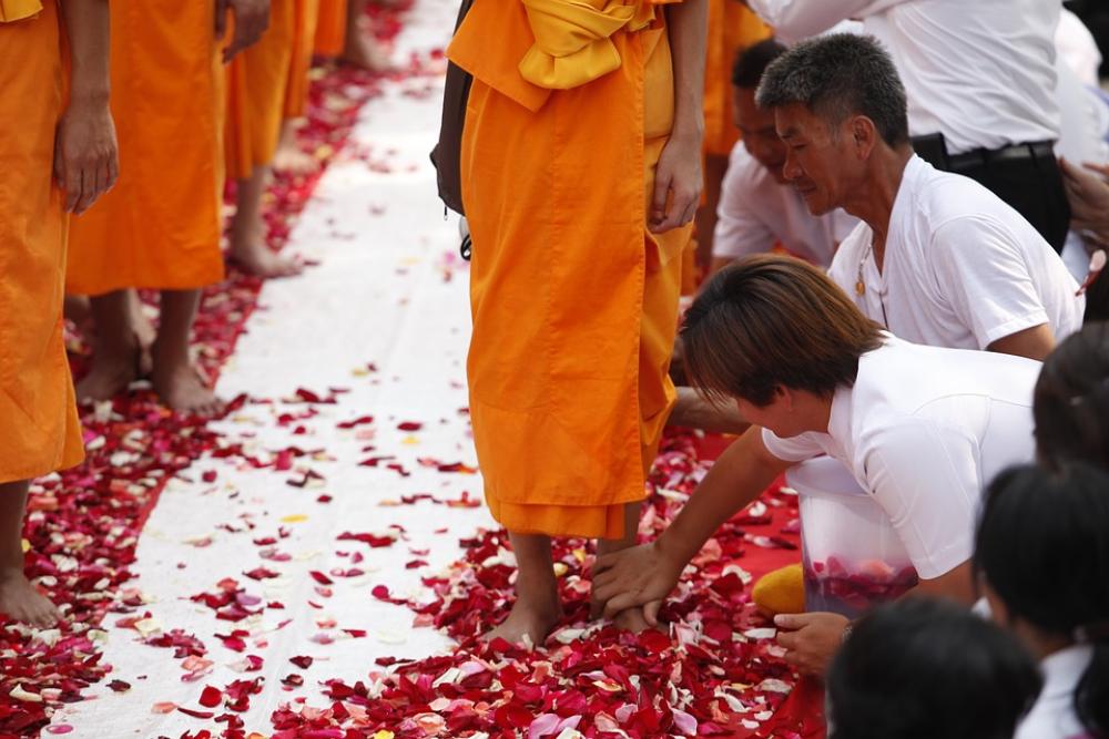 Buddhists Monks Walk Tradition Ceremony Thailand Buddhists Monks Walk Tradition Ceremony Thailand