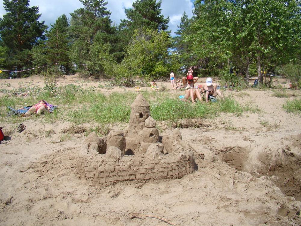 Castle From Sand River Bank Summer Sun Castle From Sand River Bank Summer Sun