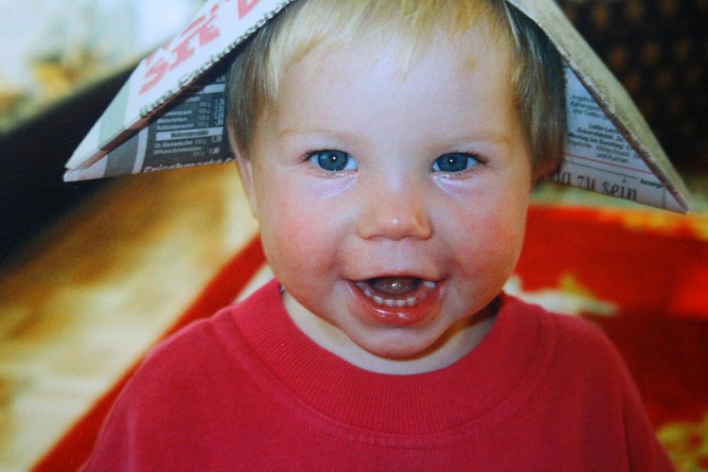 Child Cheerful Laugh Boy Newspaper Shut Hat Child Cheerful Laugh Boy Newspaper Shut Hat