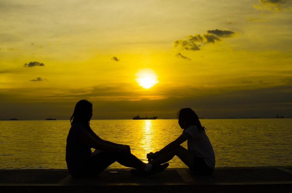 Children Woman Silhouette Sunset Sea Sunlight Children Woman Silhouette Sunset Sea Sunlight
