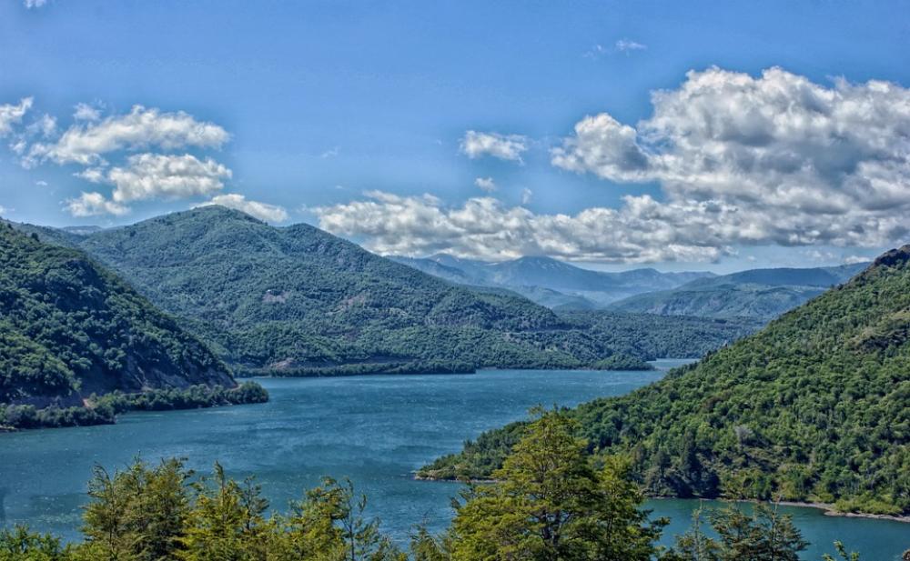 Chile Reservoir Water Mountains Valley Sky Clouds Chile Reservoir Water Mountains Valley Sky Clouds