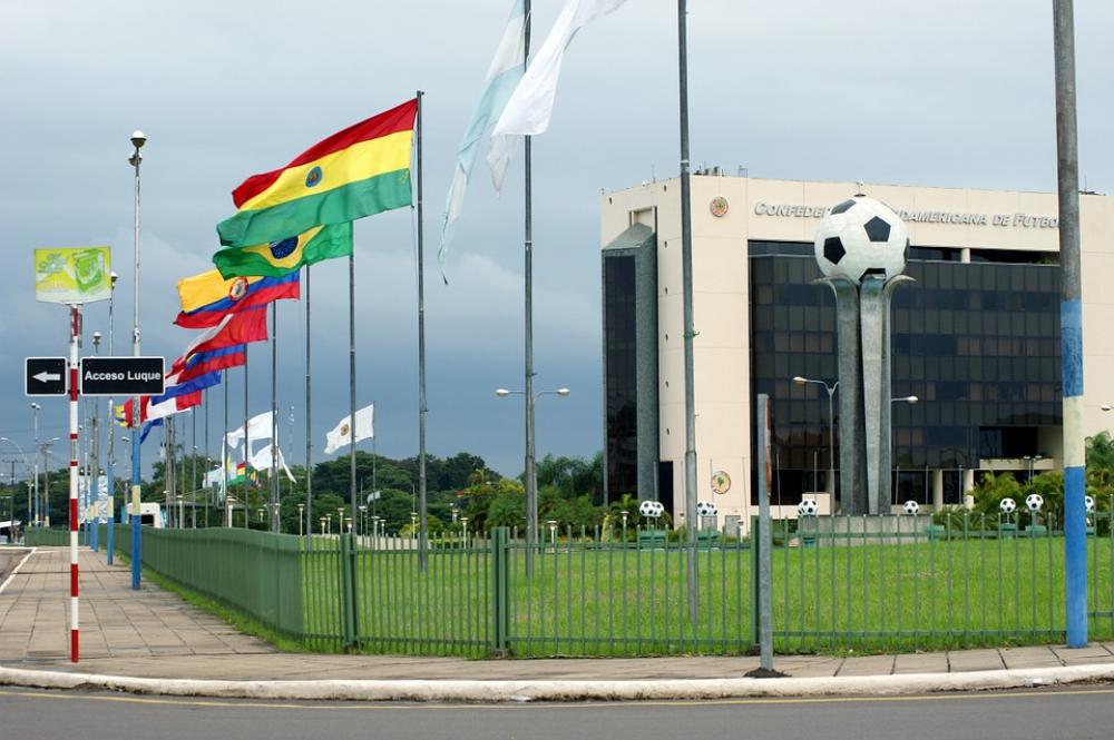Conmebol Football Flag Building Road Paraguay Conmebol Football Flag Building Road Paraguay