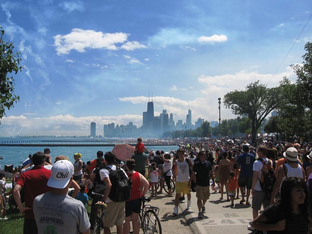 Crowd Chicago Lake Front Skyline Urban City Lake Crowd Chicago Lake Front Skyline Urban City Lake