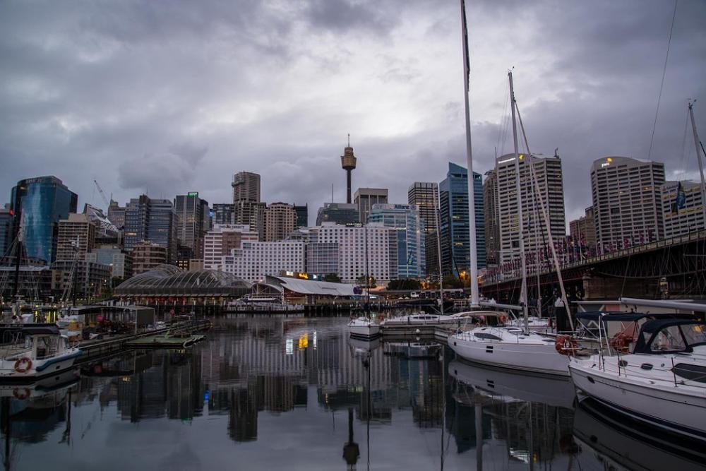 Darling Harbour Sydney Australia Dawn Skyline Darling Harbour Sydney Australia Dawn Skyline