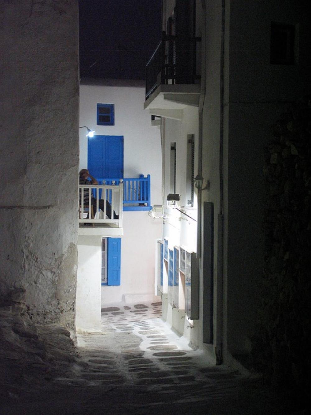 Evening Rest Silent Alley Greece Mykonos Balcony Evening Rest Silent Alley Greece Mykonos Balcony
