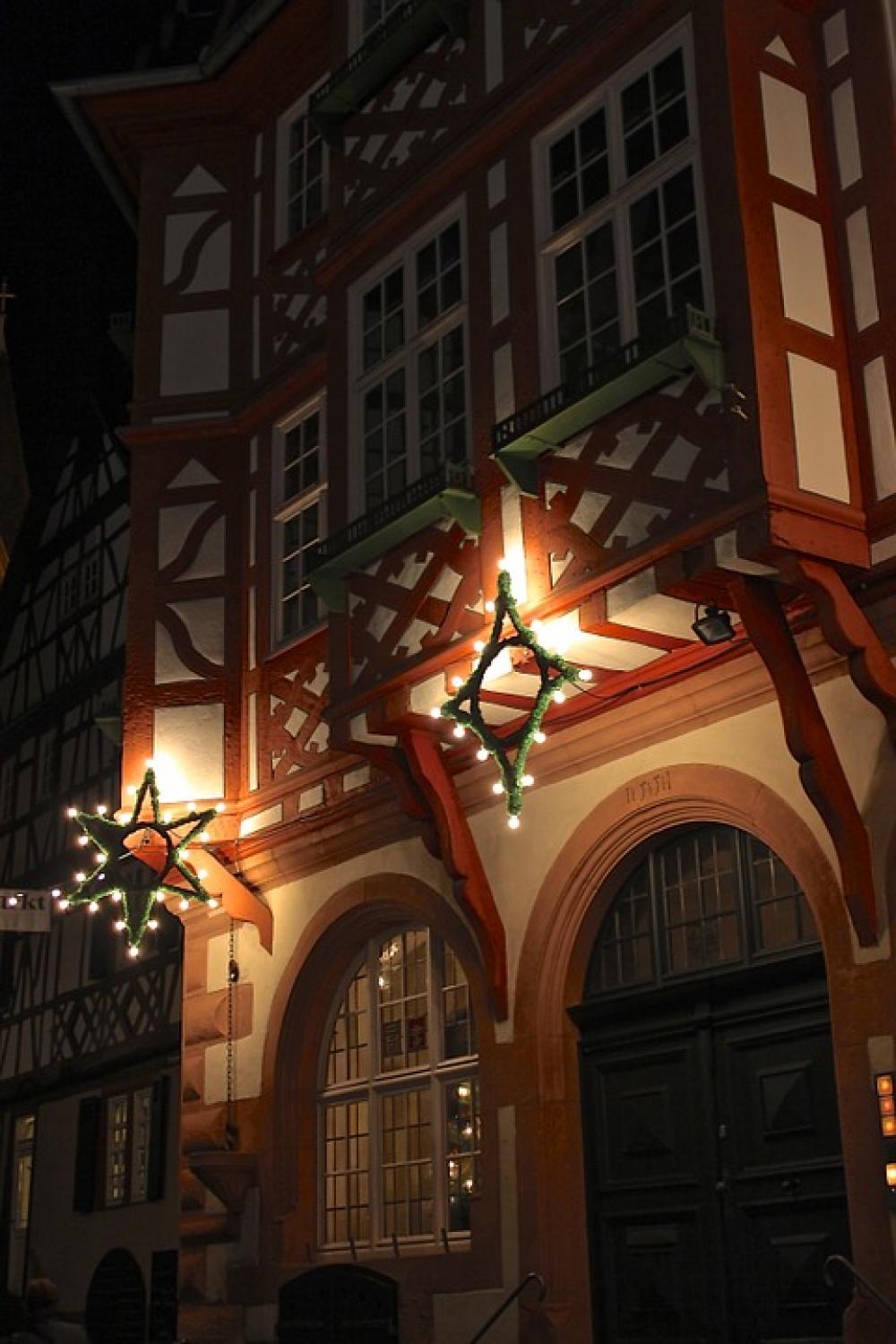 Fachwerkhaus Evening Christmas Star Lighting Fachwerkhaus Evening Christmas Star Lighting