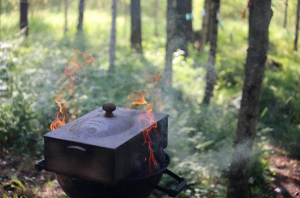 Fish Delicacy Smoke Grill Hot Fire Smoking Perch Fish Delicacy Smoke Grill Hot Fire Smoking Perch
