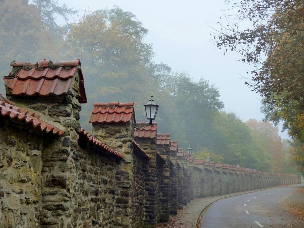 Fog Abbey Clervaux Old Wall Enchanted Atmosphere Fog Abbey Clervaux Old Wall Enchanted Atmosphere