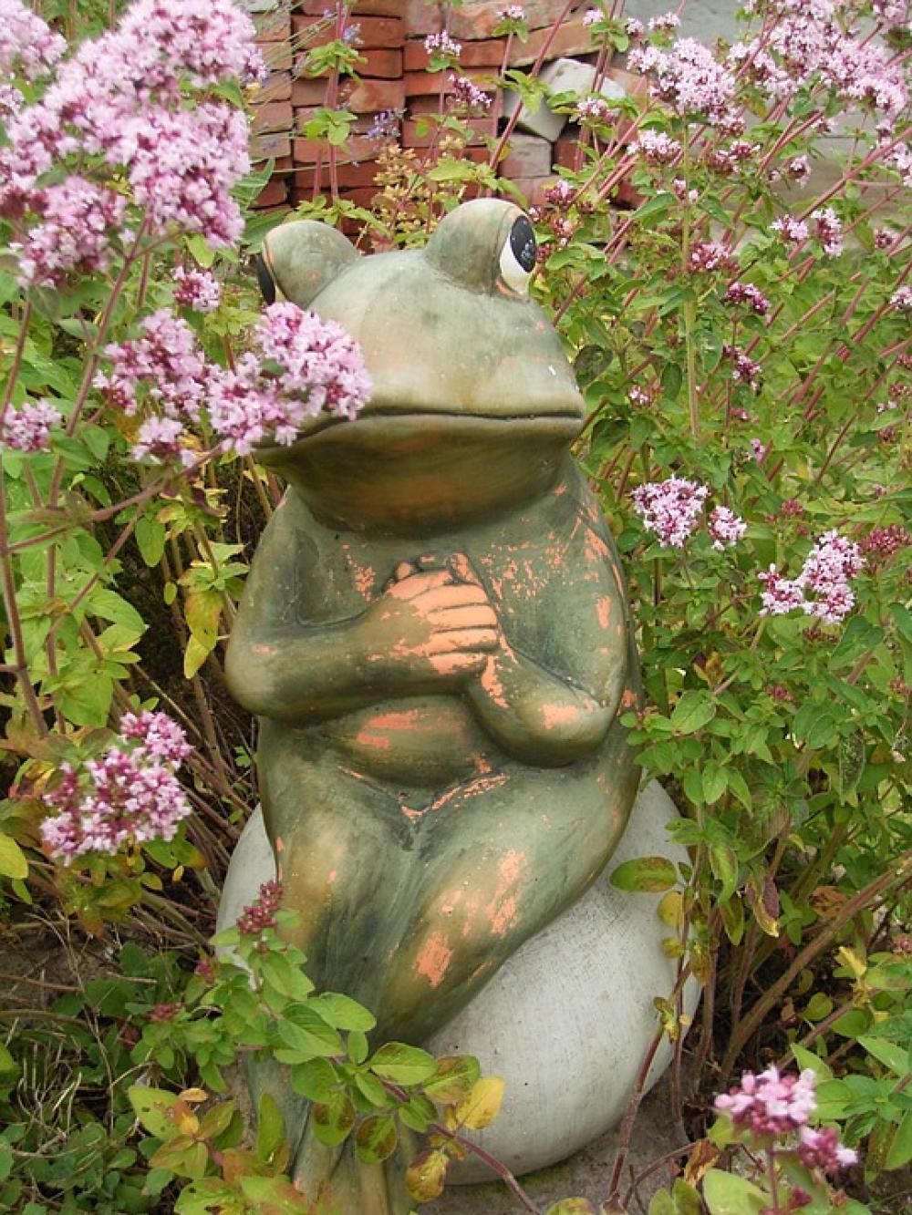 Frog Garden Flowers Green Nature Stone Figure Frog Garden Flowers Green Nature Stone Figure