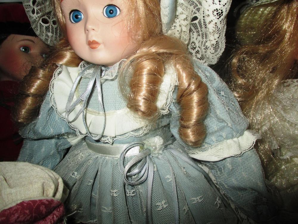 Girl Doll Fabric Lure Blond Eyes Blue Pin Curls Girl Doll Fabric Lure Blond Eyes Blue Pin Curls