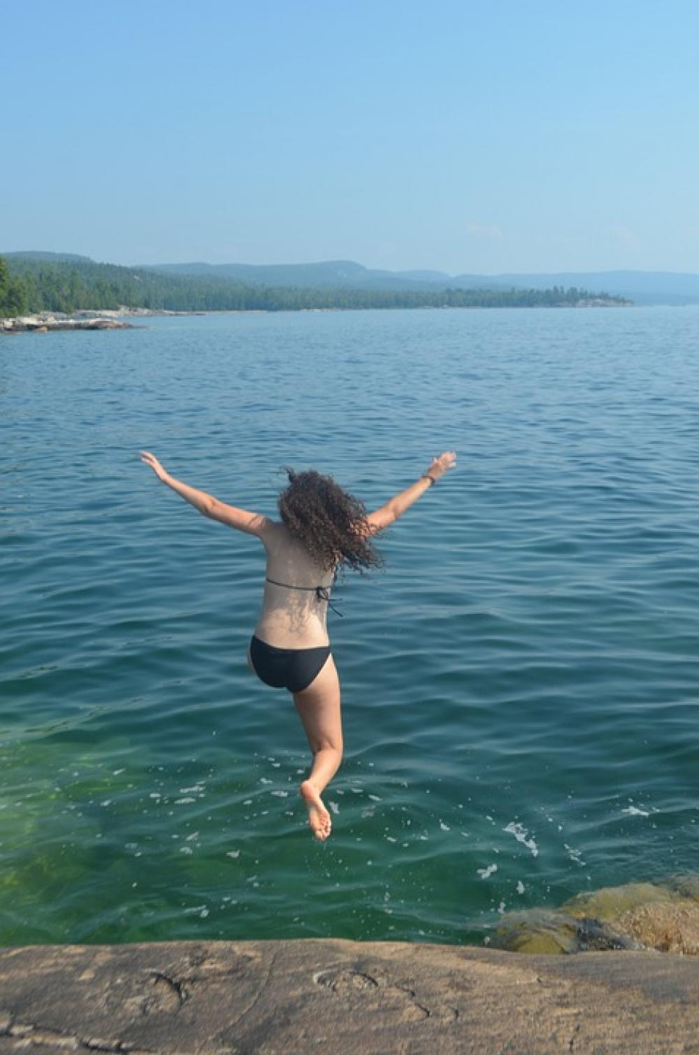 Girl Jumping Into Water Swimming Rock Jump Girl Jumping Into Water Swimming Rock Jump