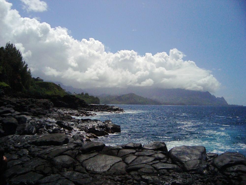 Hawaii Ocean Clouds Blue Sky Shore Volcanic Rock Hawaii Ocean Clouds Blue Sky Shore Volcanic Rock