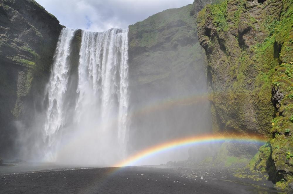Iceland Bílá Skogafoss Rainbow Nature Landscape Iceland Bílá Skogafoss Rainbow Nature Landscape
