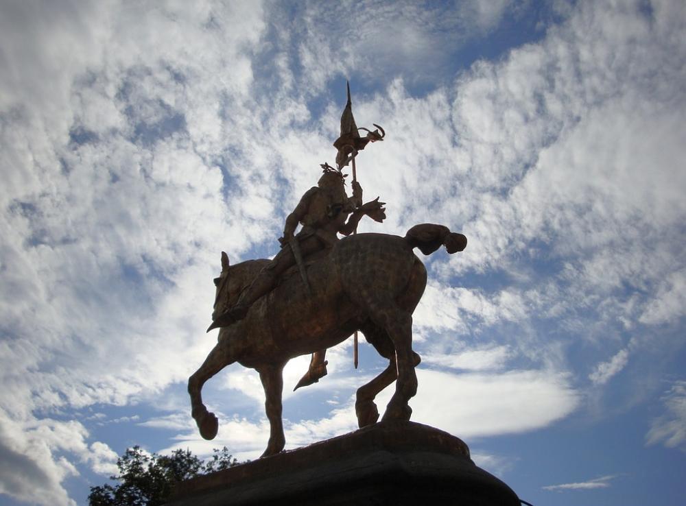 Joan Arc Saint Statue Silhouette Clouds Soldier Joan Arc Saint Statue Silhouette Clouds Soldier