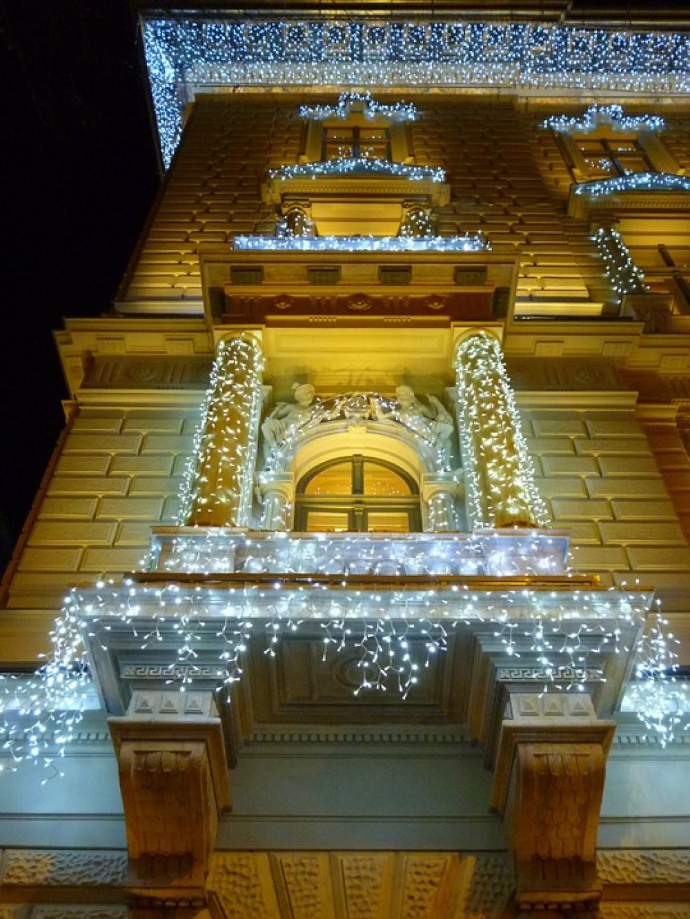 Light Facade Building Christmas Balcony Budapest Light Facade Building Christmas Balcony Budapest