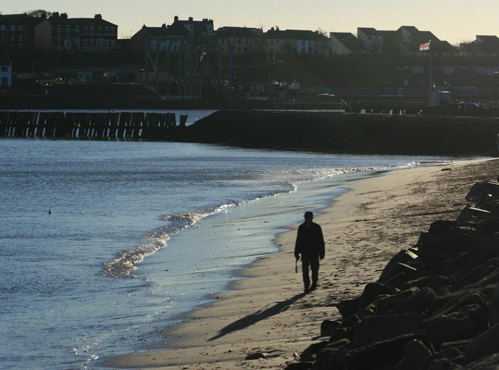 Lonely Walk Quiet Beach Shadow Sand Sea Lonely Walk Quiet Beach Shadow Sand Sea