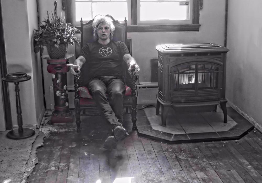 Man Gothic Sitting Fireplace Pentagram Halloween Man Gothic Sitting Fireplace Pentagram Halloween