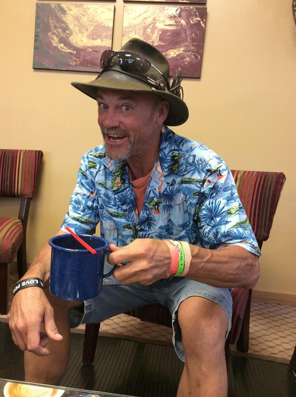 Man Smiling Hat Sitting Happy Funny American Man Smiling Hat Sitting Happy Funny American