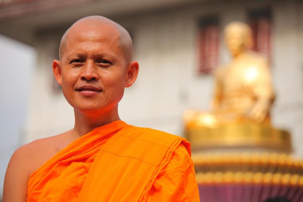 Monk Buddhists Bald Rose Petals Tradition Ceremony Monk Buddhists Bald Rose Petals Tradition Ceremony