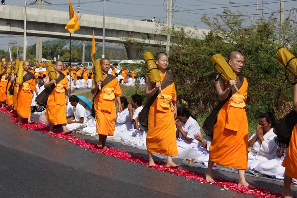 Monks Buddhists Buddhism Walk Orange Robes Thai Monks Buddhists Buddhism Walk Orange Robes Thai