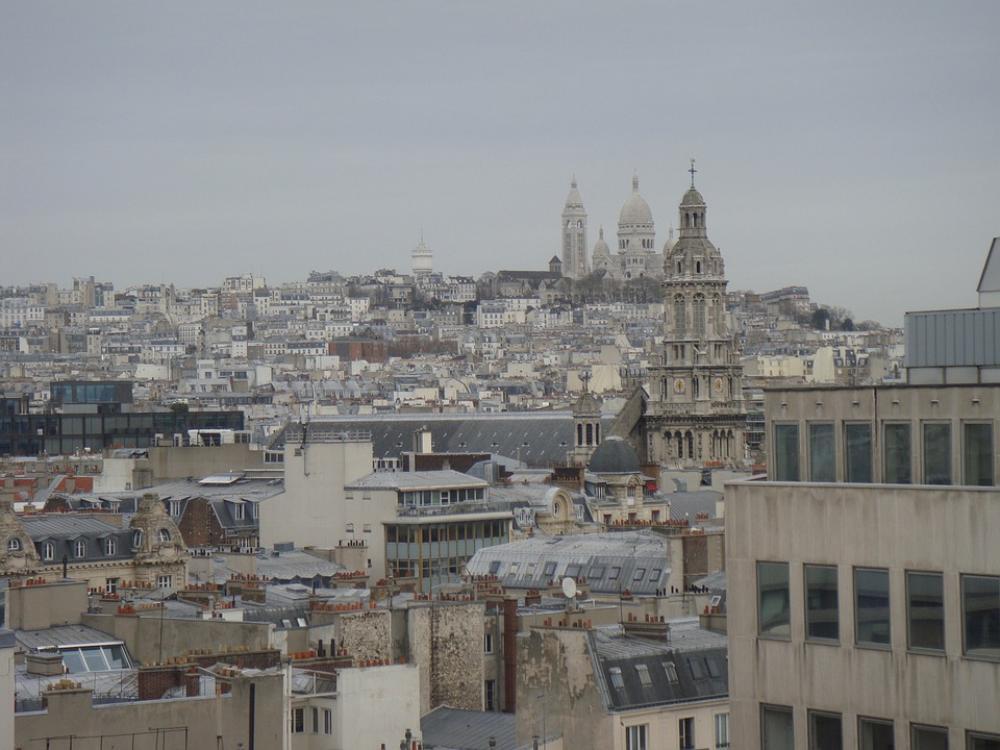 Paris Cityscape Sacre Coeur Bird Flight Overview Paris Cityscape Sacre Coeur Bird Flight Overview