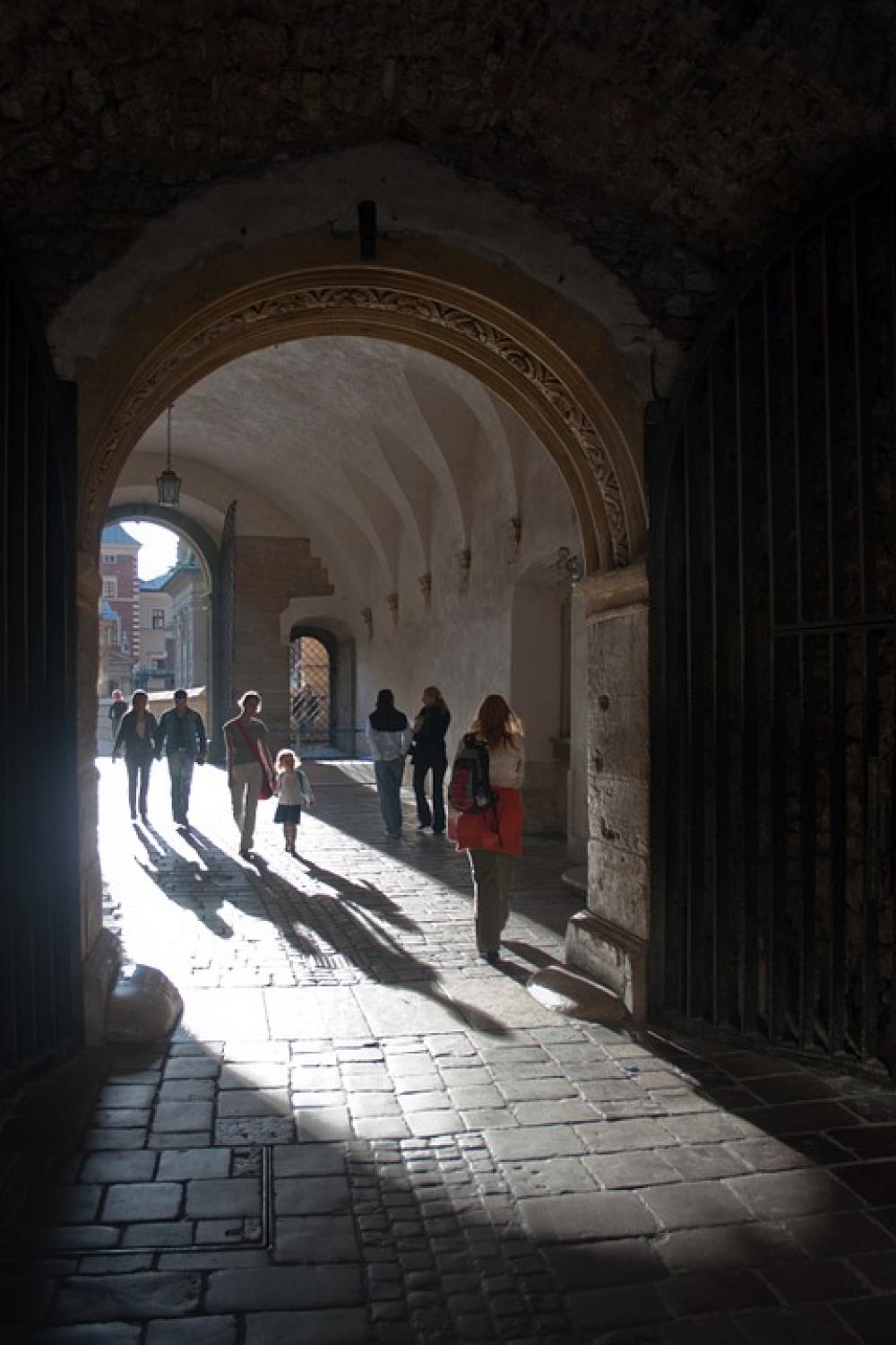 People Gated Cloister Archway Krakow Poland People Gated Cloister Archway Krakow Poland