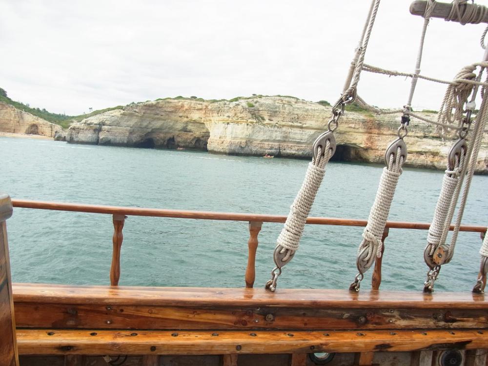 Portugal Algarve Rocky Coast Sailing Vessel Portugal Algarve Rocky Coast Sailing Vessel