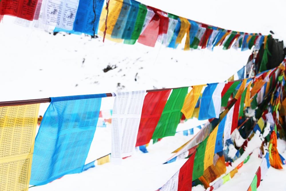 Prayer Flags Tibet In Shergyla Mountain Pass Color Prayer Flags Tibet In Shergyla Mountain Pass Color