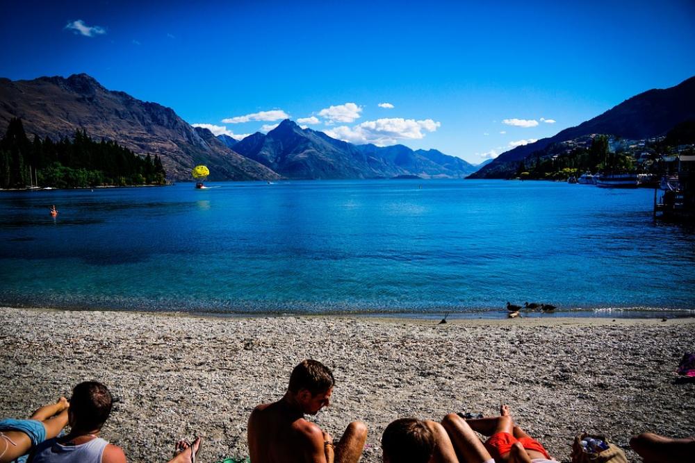 Queenstown Beach New Zealand Lake Landscape Summer Queenstown Beach New Zealand Lake Landscape Summer